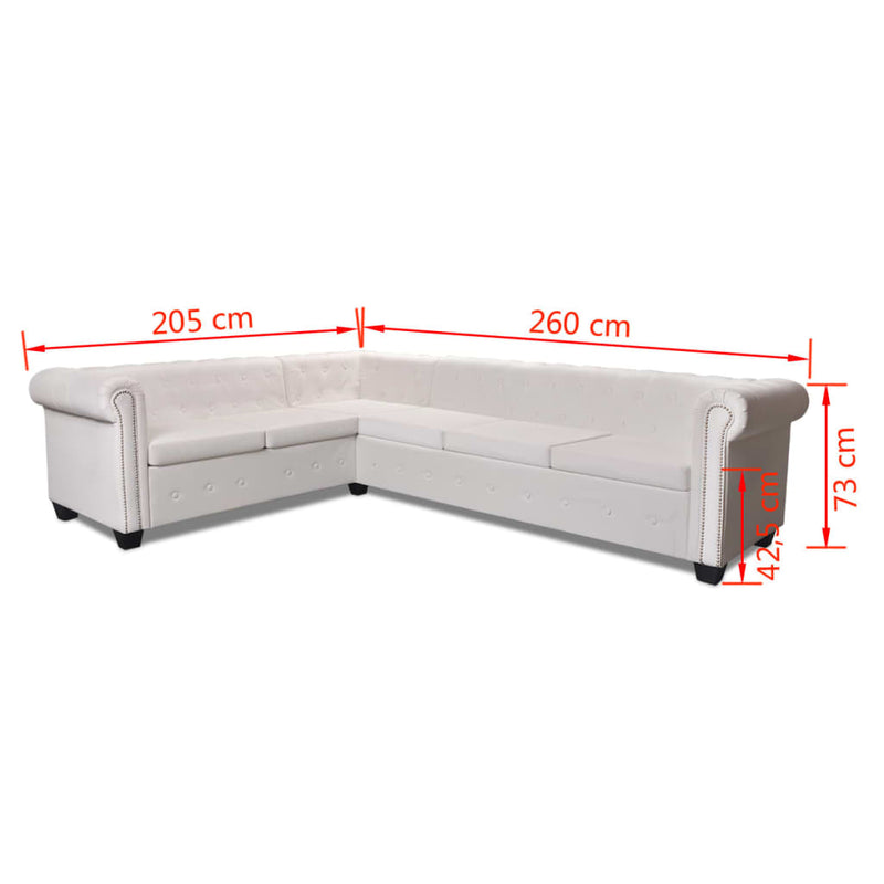 vidaXL 6 személyes fehér műbőr Chesterfield sarok kanapé