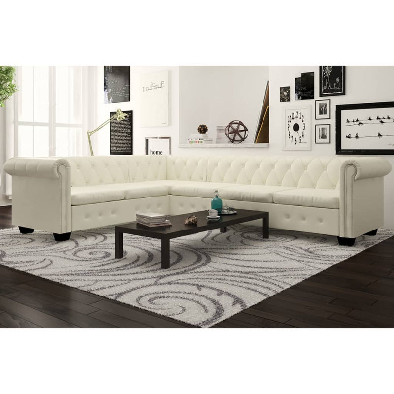 vidaXL 6 személyes fehér műbőr Chesterfield sarok kanapé