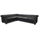 vidaXL 6 személyes fekete műbőr Chesterfield sarok kanapé
