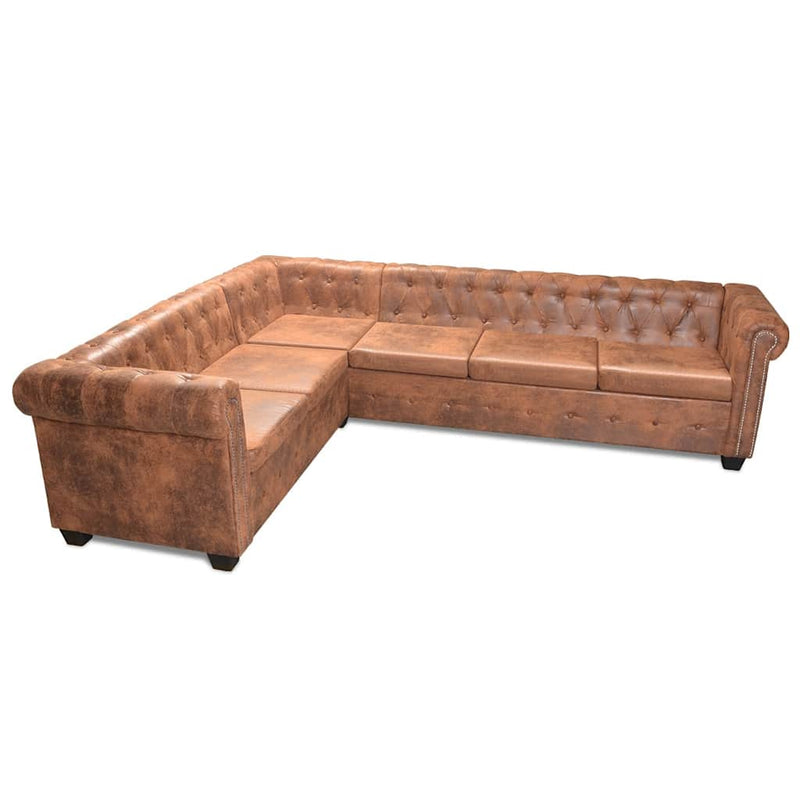 vidaXL 6 személyes barna műbőr Chesterfield sarok kanapé