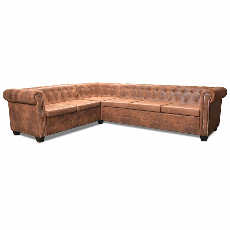 vidaXL 6 személyes barna műbőr Chesterfield sarok kanapé