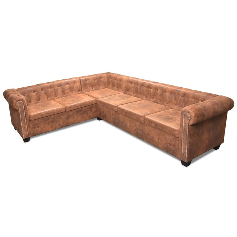 vidaXL 6 személyes barna műbőr Chesterfield sarok kanapé
