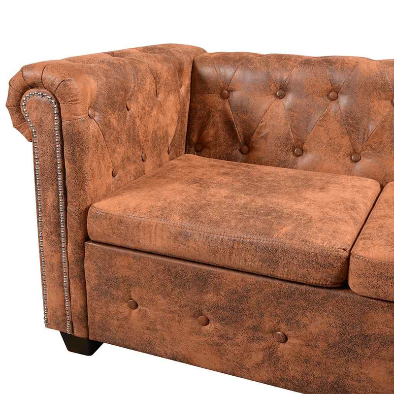 vidaXL 6 személyes barna műbőr Chesterfield sarok kanapé