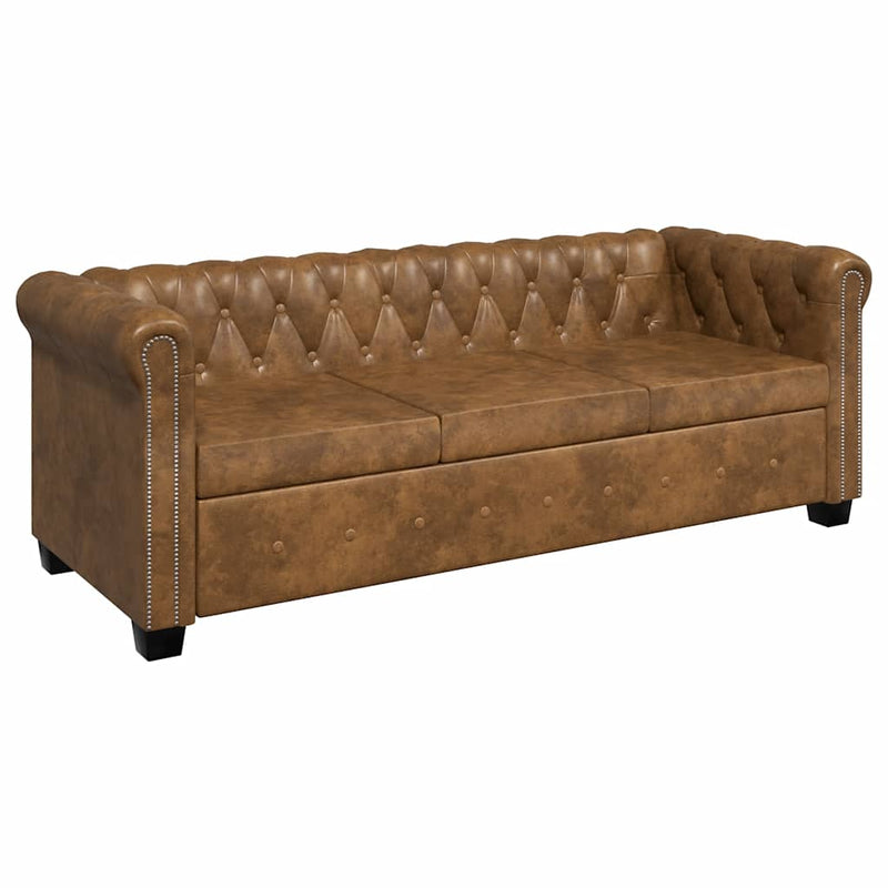 vidaXL 3 személyes barna műbőr Chesterfield kanapé