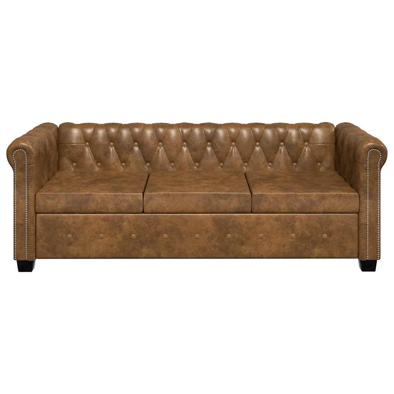 vidaXL 3 személyes barna műbőr Chesterfield kanapé