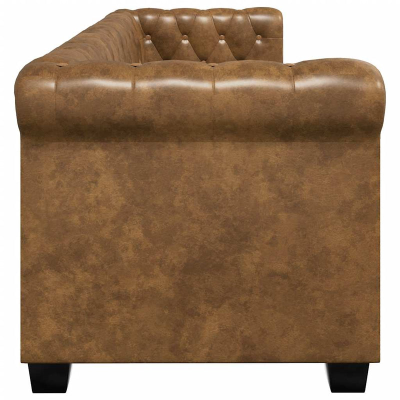 vidaXL 3 személyes barna műbőr Chesterfield kanapé