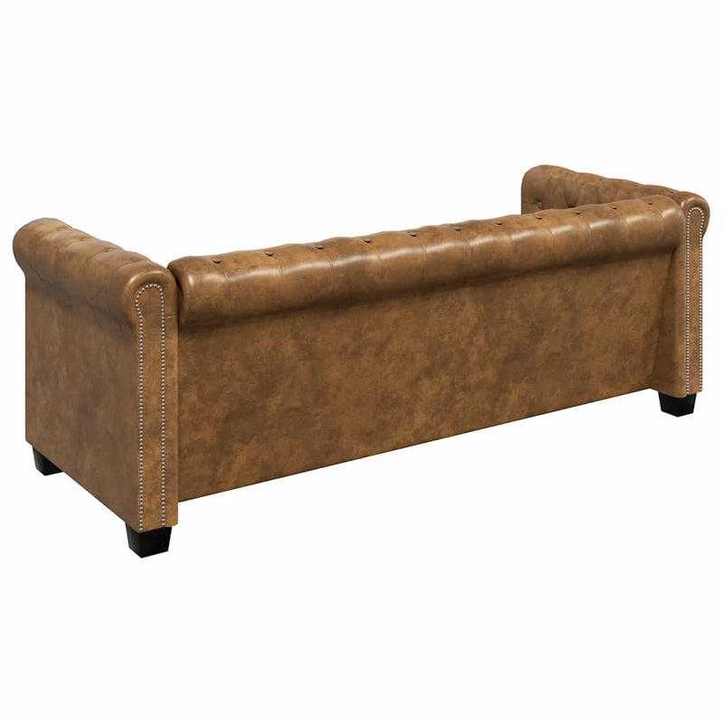 vidaXL 3 személyes barna műbőr Chesterfield kanapé