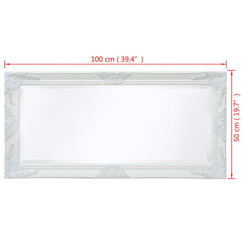 vidaXL fehér barokk stílusú fali tükör 100 x 50 cm