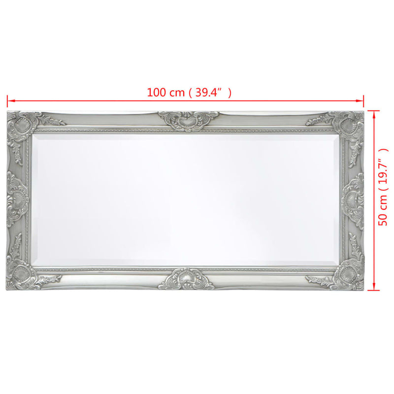 vidaXL ezüstszínű barokk stílusú fali tükör 100 x 50 cm