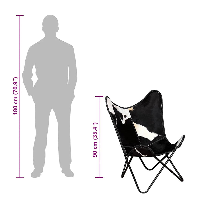 vidaXL fekete és fehér valódi marhabőr pillangószék