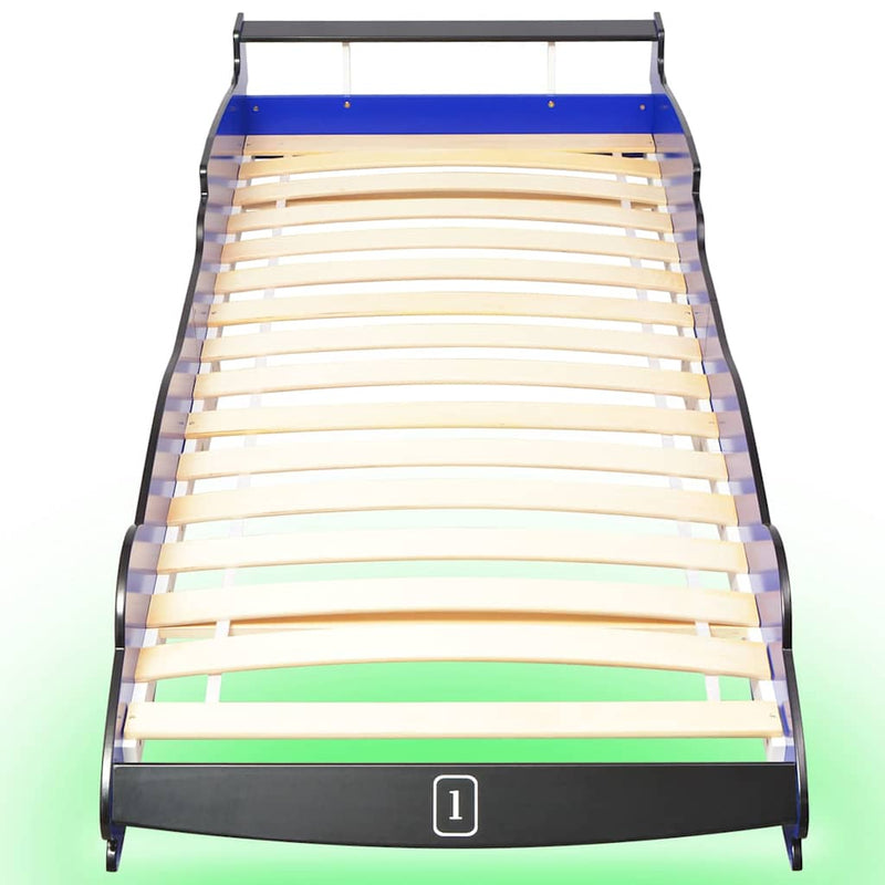 vidaXL kék versenyautó alakú LED-es gyerekágy 90 x 200 cm