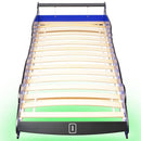 vidaXL kék versenyautó alakú LED-es gyerekágy 90 x 200 cm