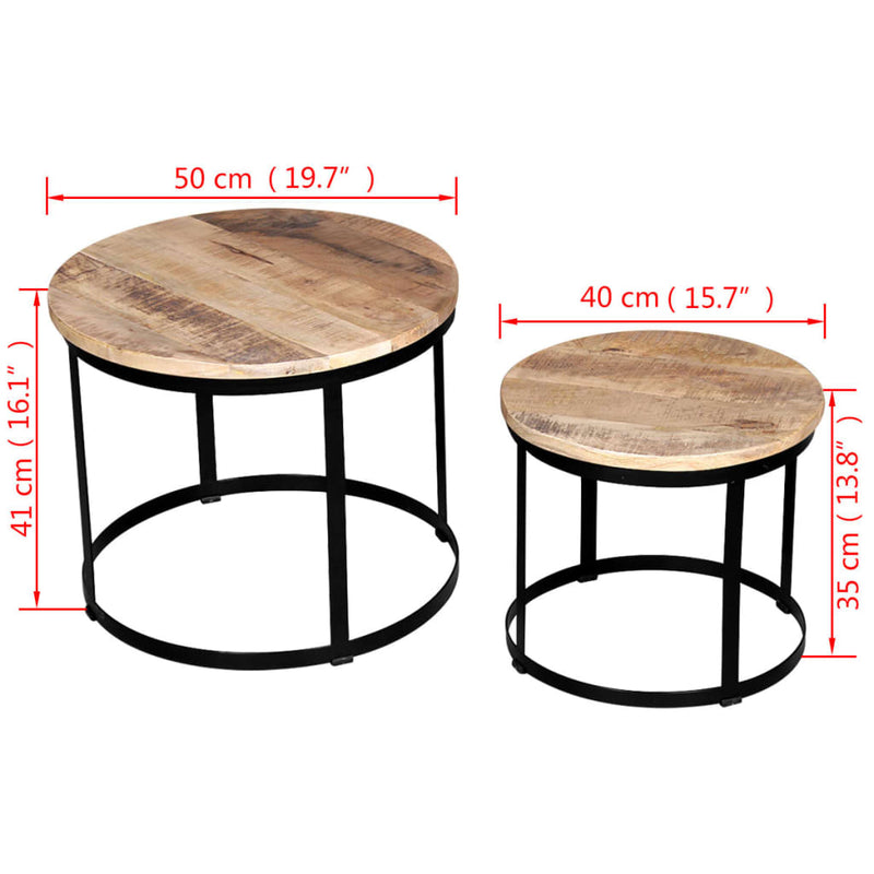 vidaXL 2 db kerek nyers mangófa dohányzóasztal 40/50 cm