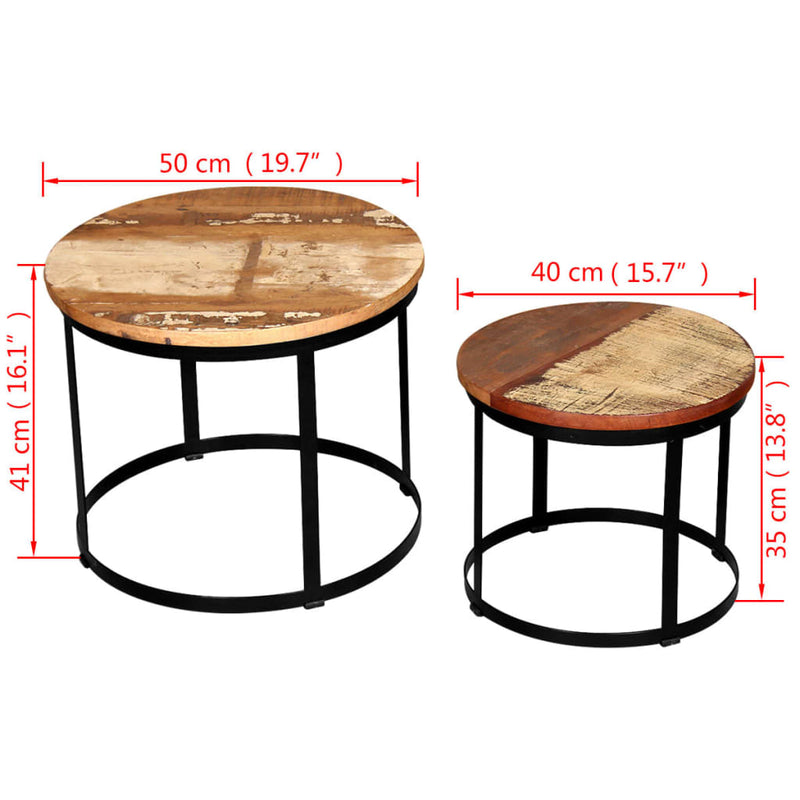 vidaXL 2 db kerek tömör újrahasznosított fa dohányzóasztal 40/50 cm