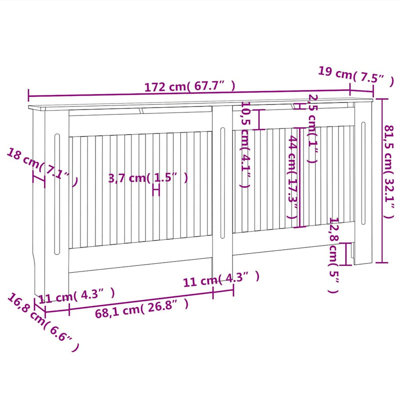 vidaXL MDF radiátor burkolat fehér 172 cm