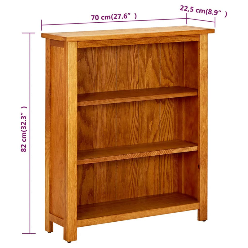 vidaXL 3 szintes tömör tölgyfa könyvespolc 70 x 22,5 x 82 cm