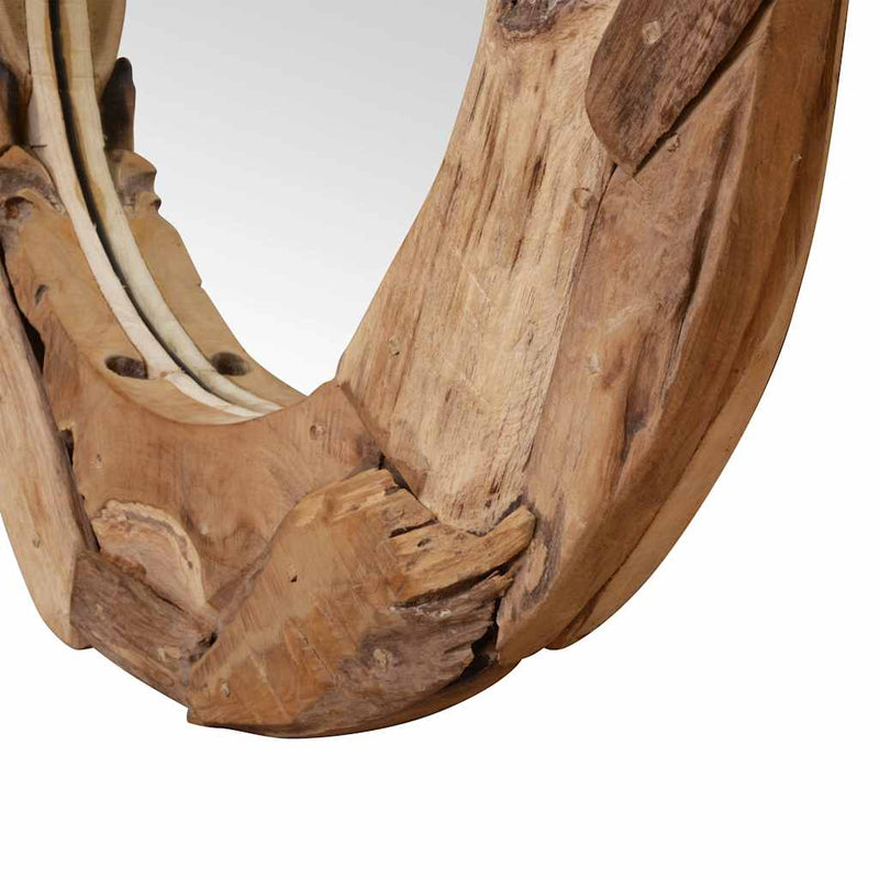 vidaXL dekoratív és kerek tükör tíkfából 80 cm