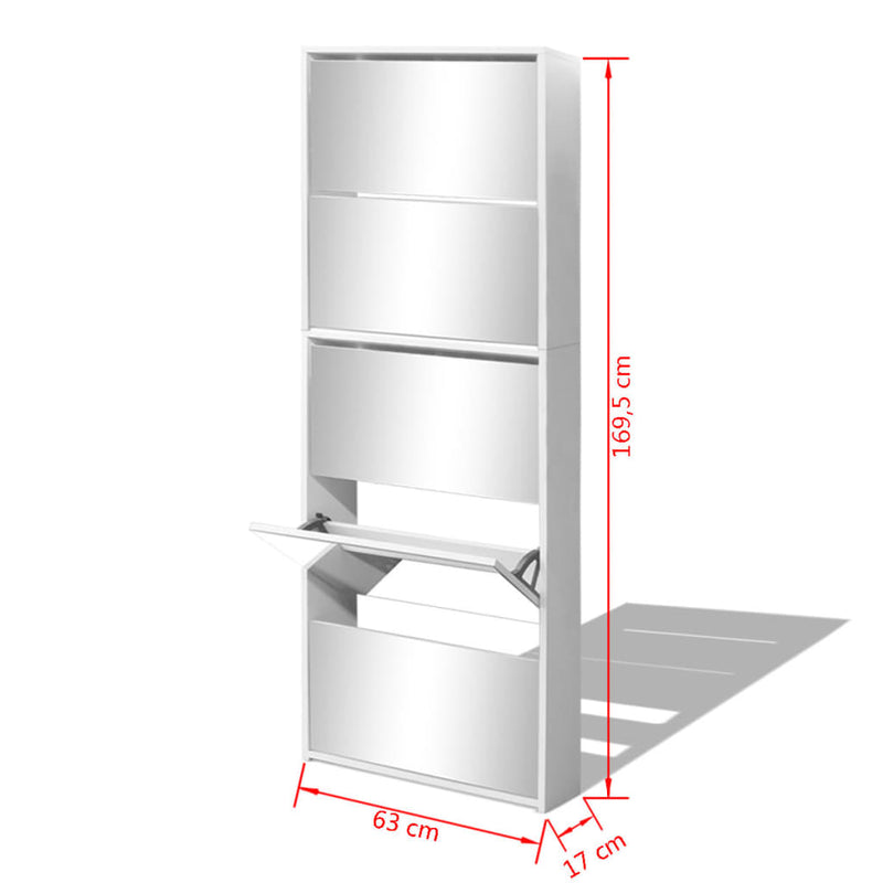 vidaXL fehér 5 szintes tükrös cipőszekrény 63 x 17 x 169,5 cm