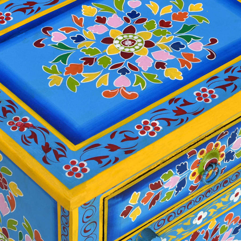 vidaXL türkiz, kézzel festett, tömör mangófa éjjeliszekrény