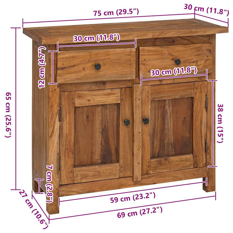 vidaXL tömör mahagóni fa komód 75 x 30 x 65 cm