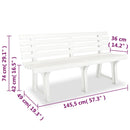 vidaXL fehér műanyag kerti pad 145,5 cm