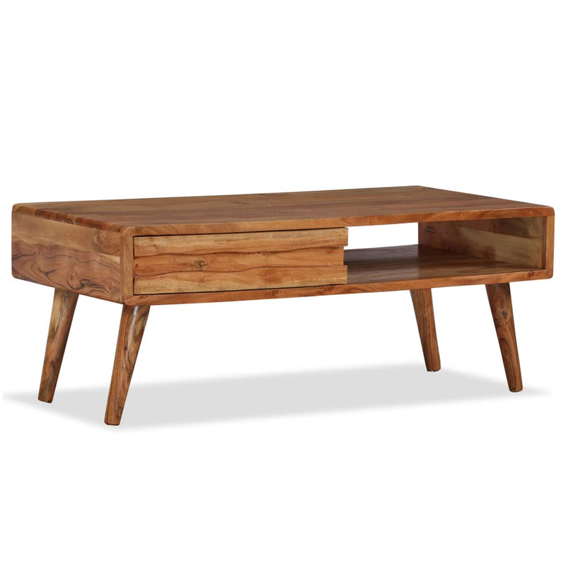 vidaXL tömör fa dohányzóasztal faragott fiókkal 100 x 50 x 40 cm