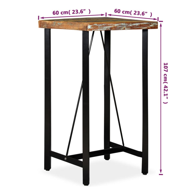 vidaXL tömör újrahasznosított fa bárasztal 60 x 60 x 107 cm