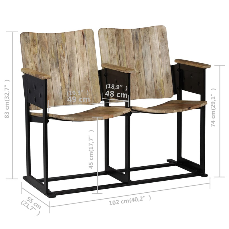 vidaXL 2 személyes tömör mangófa és acél pad