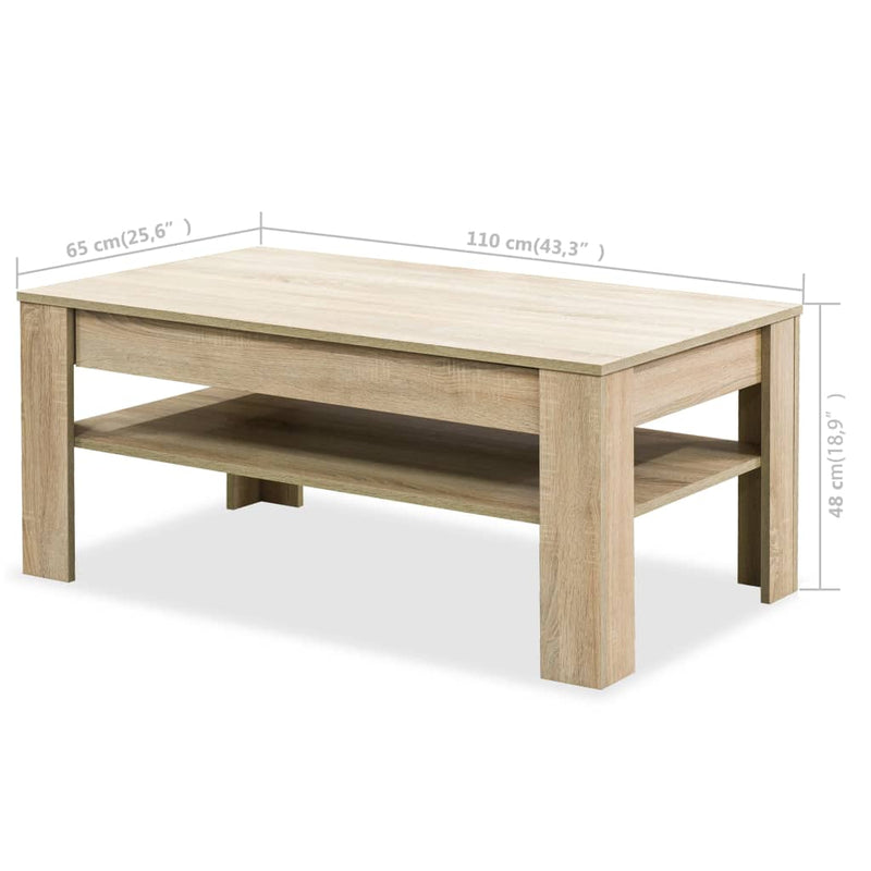 vidaXL tölgyfa színű faszerelt fa dohányzóasztal 110 x 65 x 48 cm