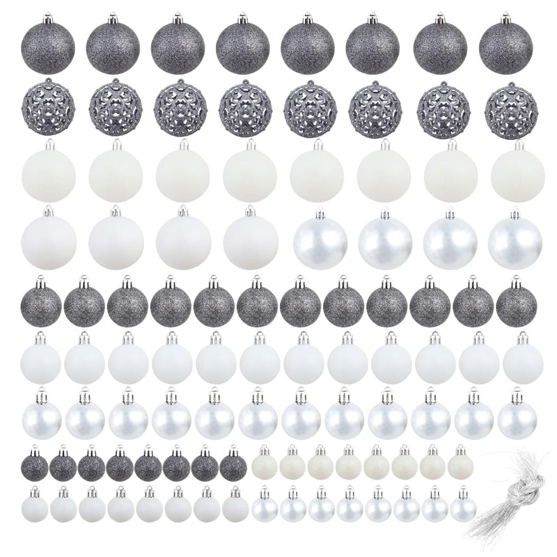 vidaXL 100 darabos fehér/szürke karácsonyi gömb készlet 3/4/6 cm
