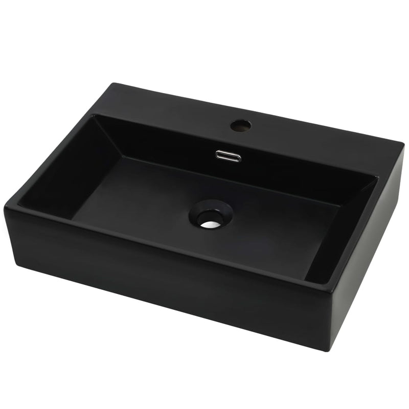 vidaXL fekete kerámia mosdó csaptelep furattal 60,5 x 42,5 x 14,5 cm