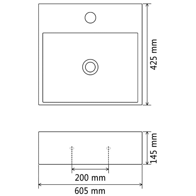 vidaXL fekete kerámia mosdó csaptelep furattal 60,5 x 42,5 x 14,5 cm