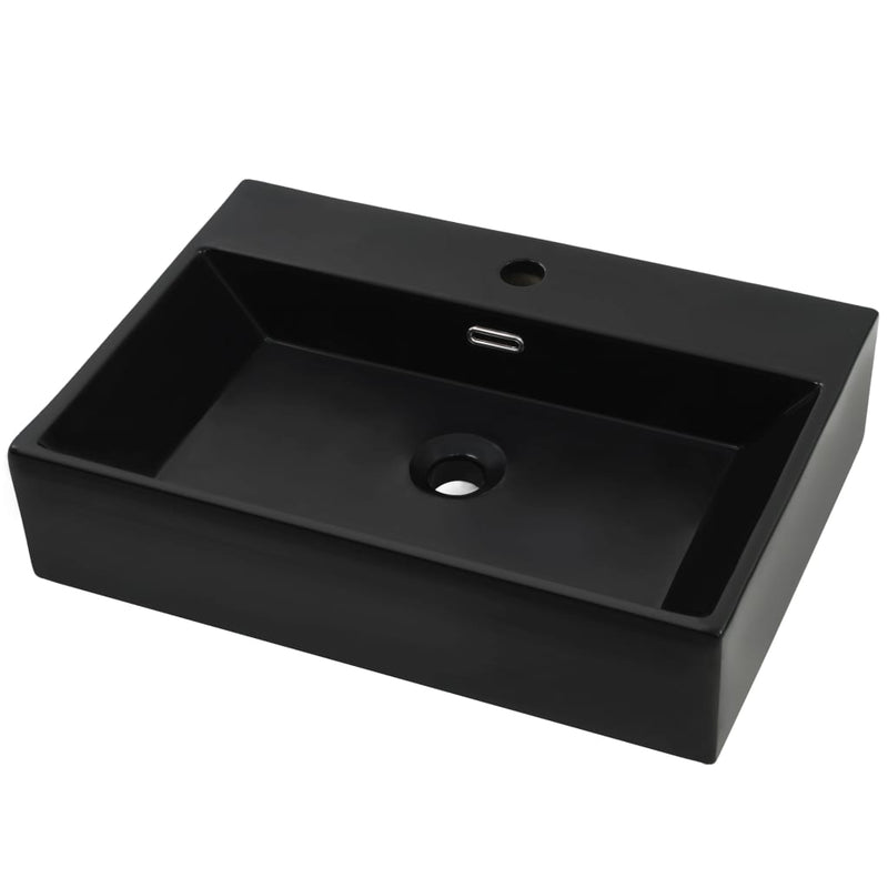 vidaXL fekete kerámia mosdó csaplyukkal 76 x 42,5 x 14,5 cm