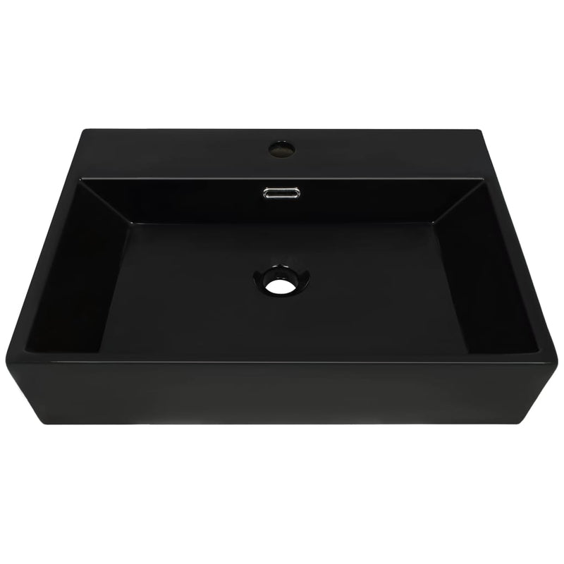 vidaXL fekete kerámia mosdó csaplyukkal 76 x 42,5 x 14,5 cm