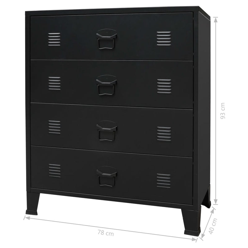vidaXL ipari stílusú fekete fém fiókos szekrény 78 x 40 x 93 cm