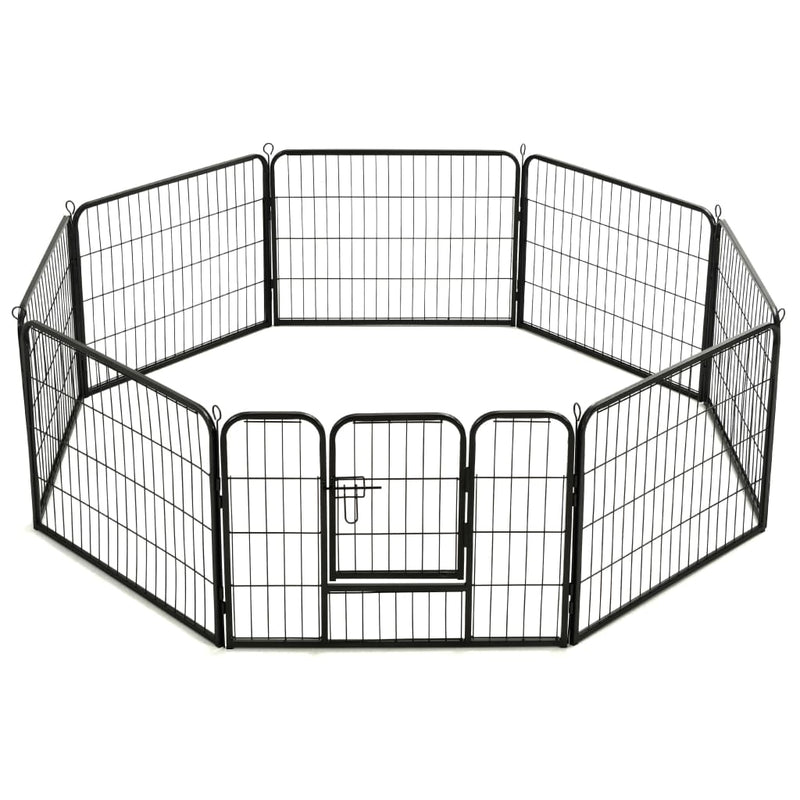 vidaXL fekete színű acél kutyakennel 8 panelből 60 x 80 cm