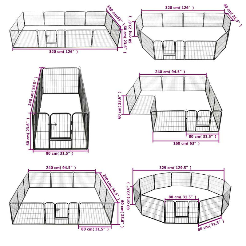 vidaXL 12 paneles fekete acél kutyakennel 80 x 60 cm