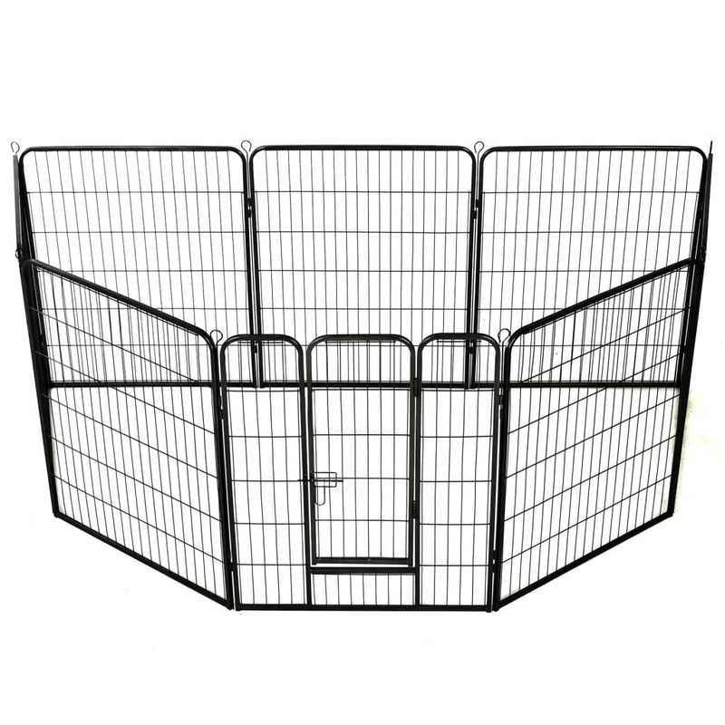 vidaXL fekete színű acél kutyakennel 8 panelből 80 x 100 cm