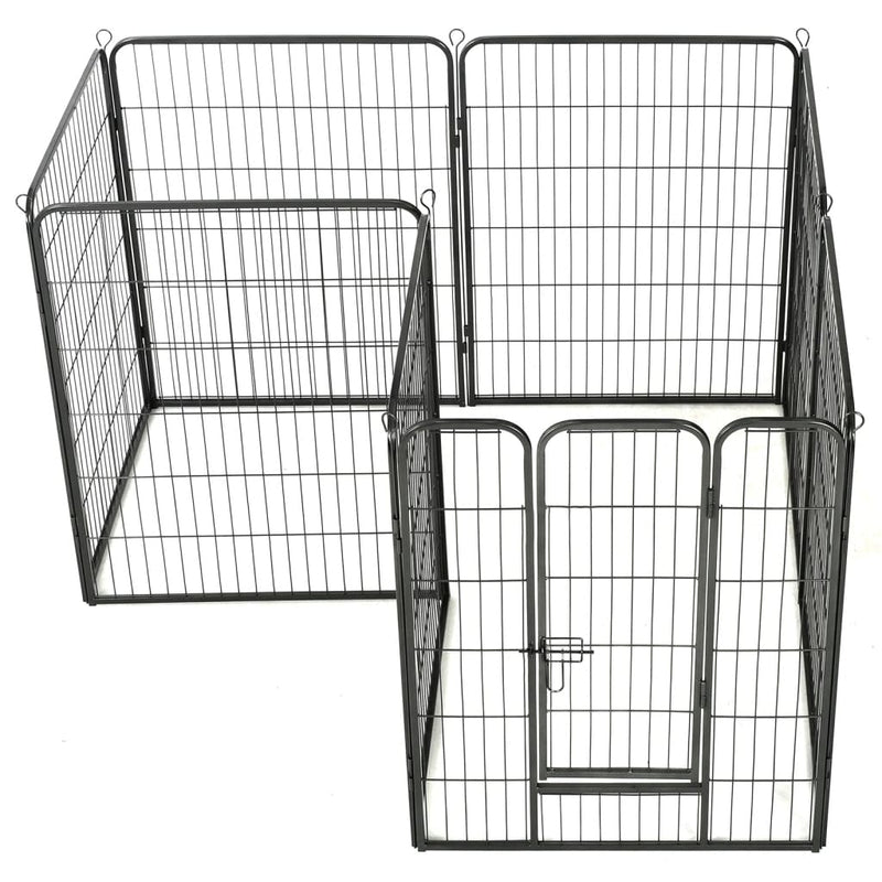 vidaXL fekete színű acél kutyakennel 8 panelből 80 x 100 cm
