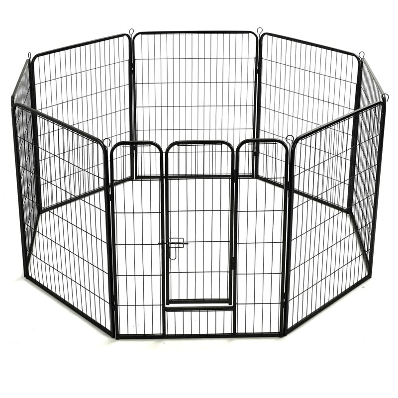 vidaXL fekete színű acél kutyakennel 8 panelből 80 x 100 cm