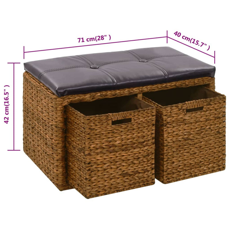 vidaXL barna tengerifű pad 2 kosárral 71 x 40 x 42 cm