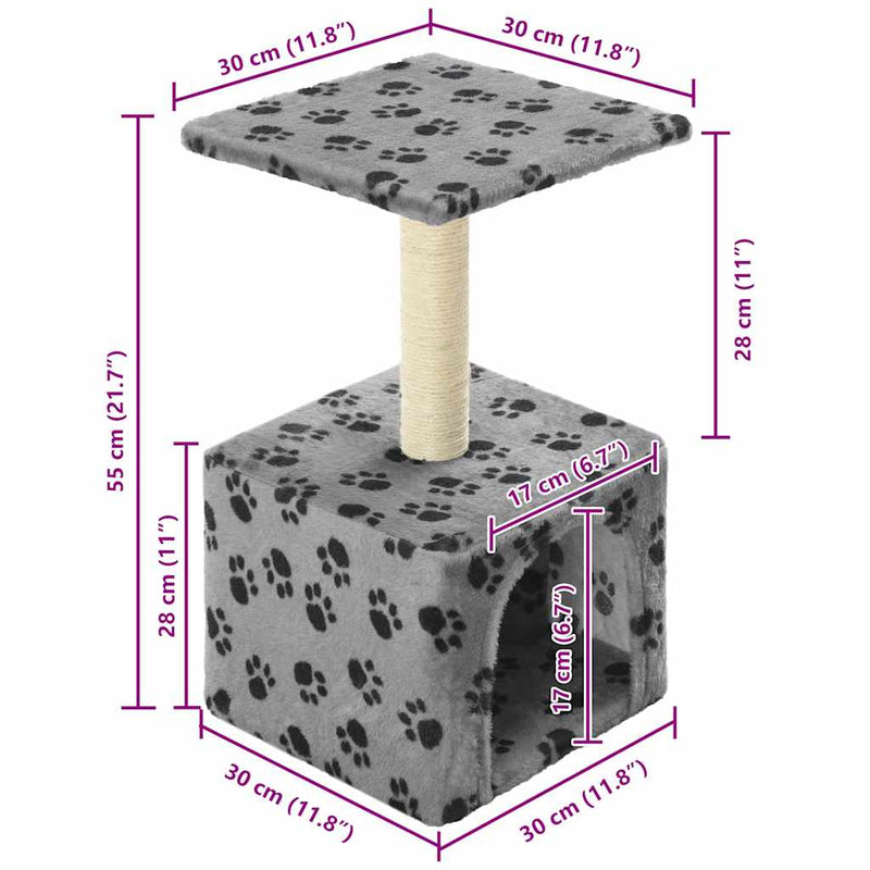 vidaXL szürke macskabútor szizál kaparófával 55 cm