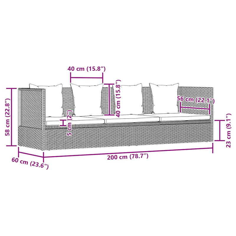 vidaXL szürke polyrattan kerti ágy 200 x 60 cm