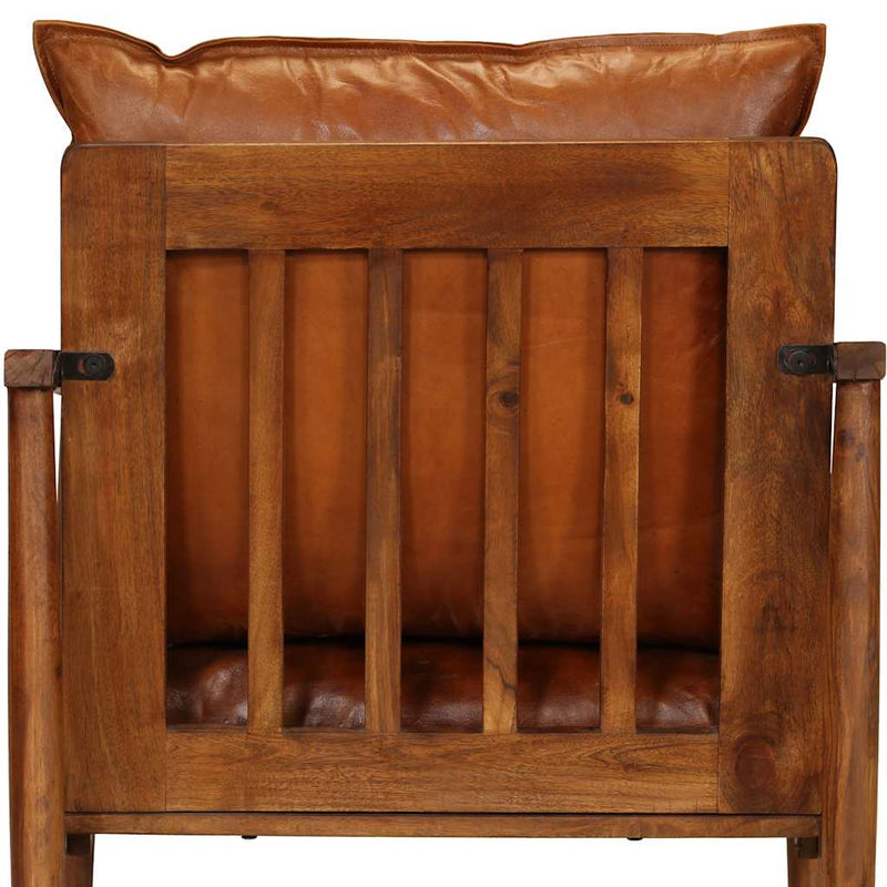 vidaXL barna valódi bőr karosszék akácfával