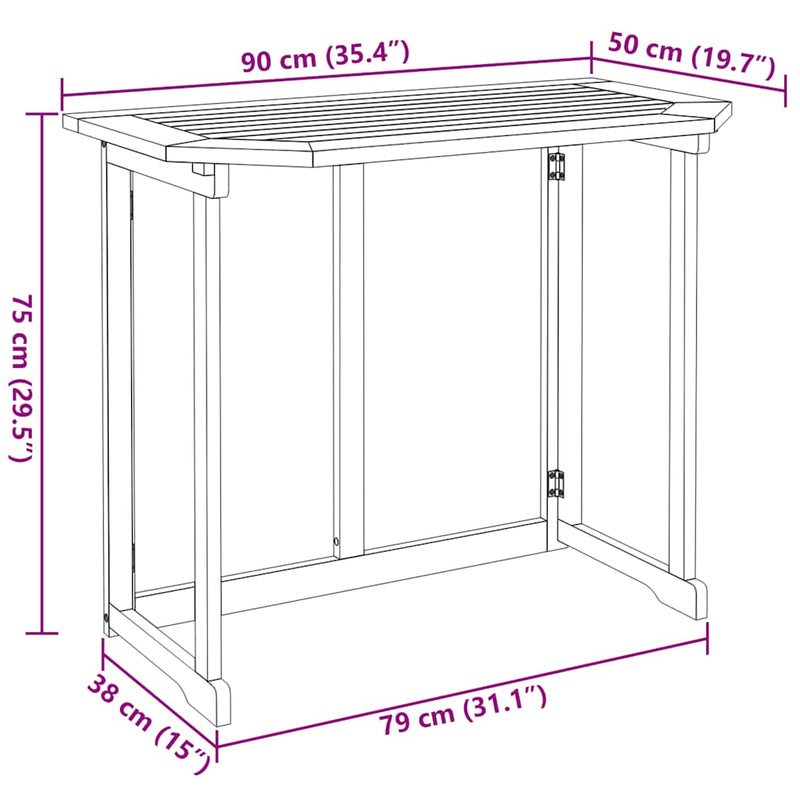 vidaXL tömör akácfa bisztró asztal 90 x 50 x 75 cm