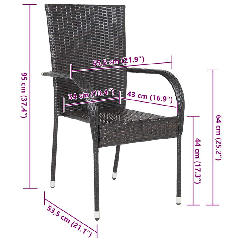 vidaXL 2 db barna polyrattan rakásolható kültéri szék
