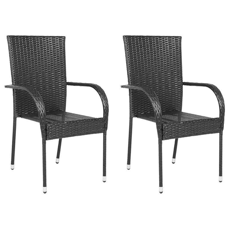 vidaXL 2 db fekete rakásolható polyrattan kültéri szék