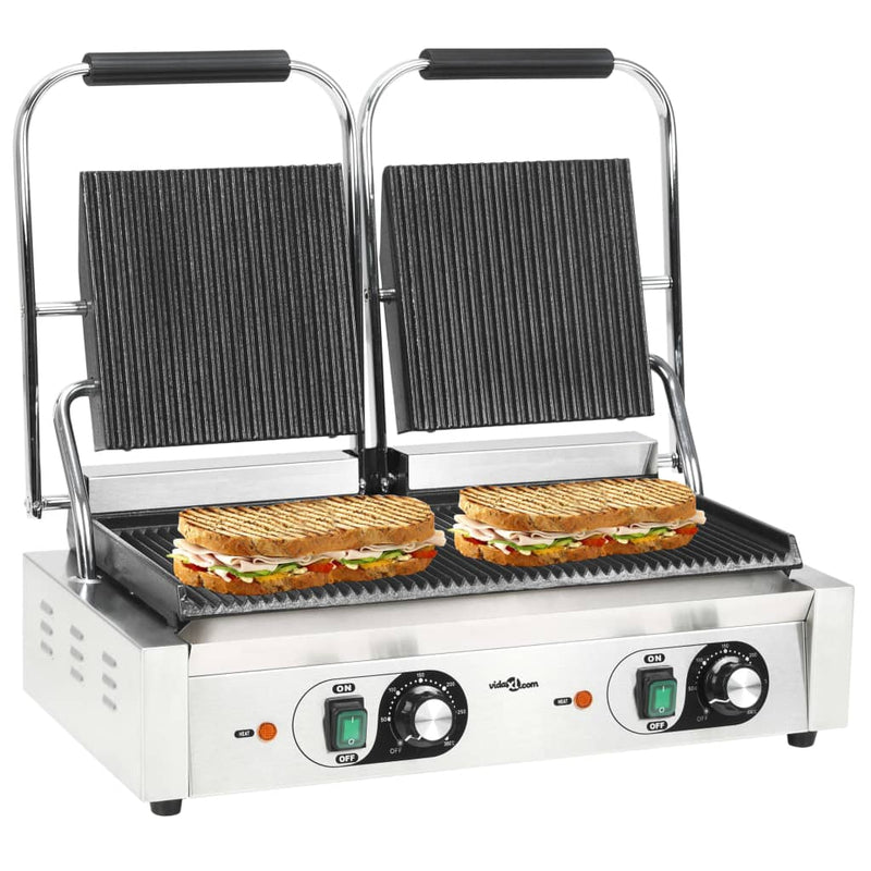 vidaXL dupla kontaktgrill rozsdamentes acélból 3600 W 57x30,5x20 cm