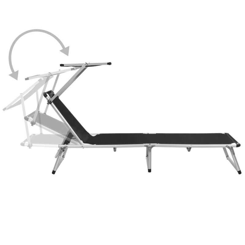 vidaXL fekete összecsukható alumínium és textilén napozóágy tetővel