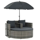 vidaXL szürke 2 személyes polyrattan kerti kanapé párnákkal/ernyővel